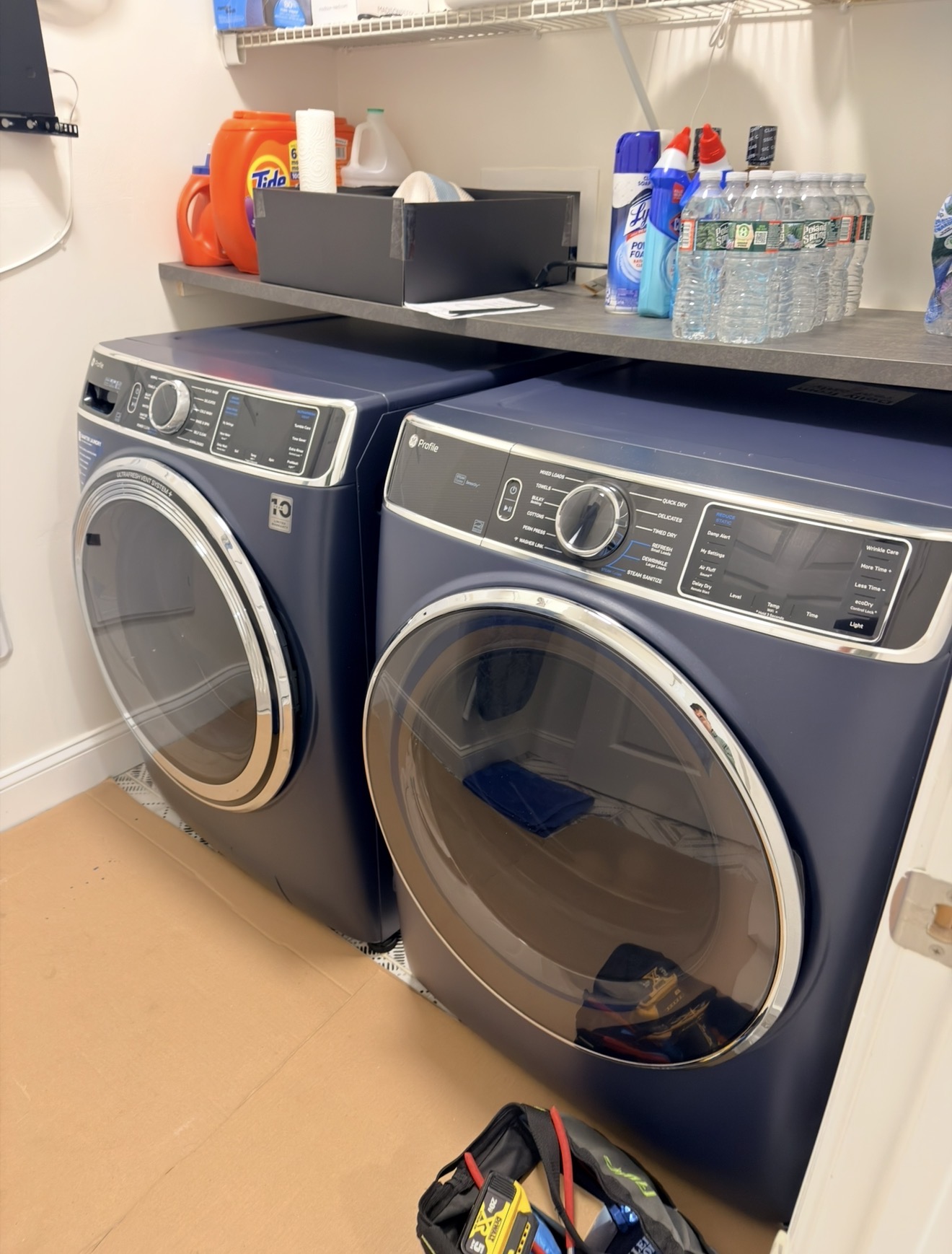 GE Profile front-load washer pair in laundry room — GE washer repair and filter maintenance in Tottenville Staten Island 10307
